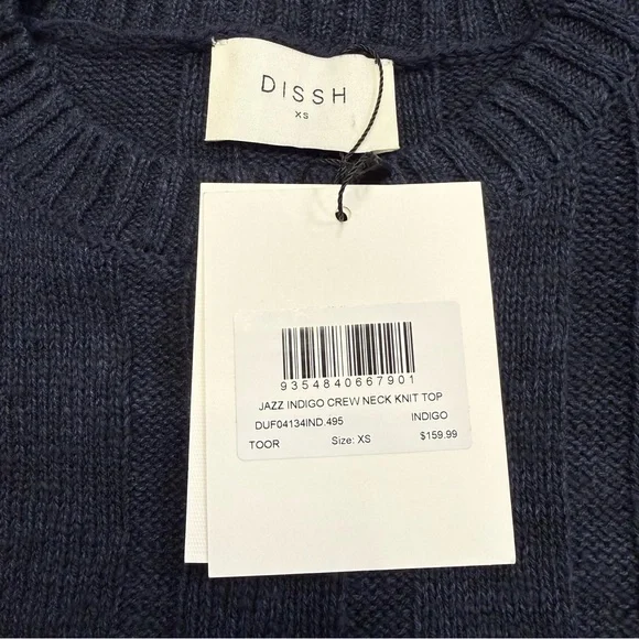 Dissh Jazz Indigo Ribbed Knit Set Navy Top Straight Leg Pants NWT Womens XS - Picture 6 of 16